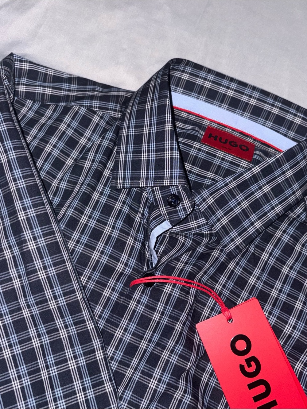 HUGO Boss Black Plaid Button-Down Shirt with White Windowpane
